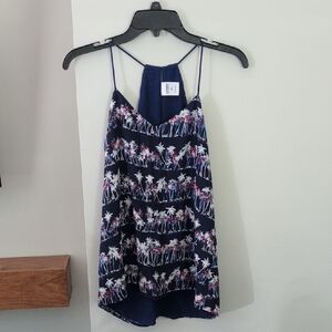 Navy Blue Palm Tree Print Women's Top